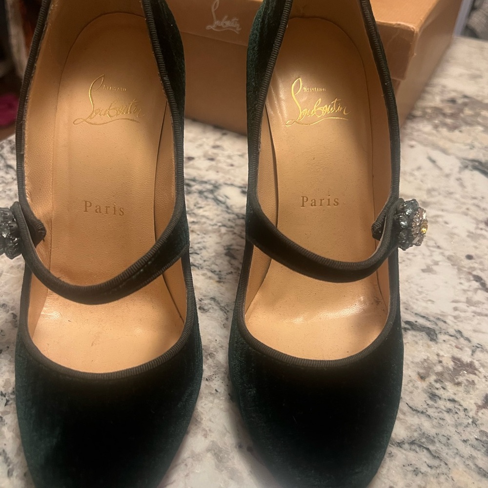 Christian Louboutin Dark Green Velvet Heels